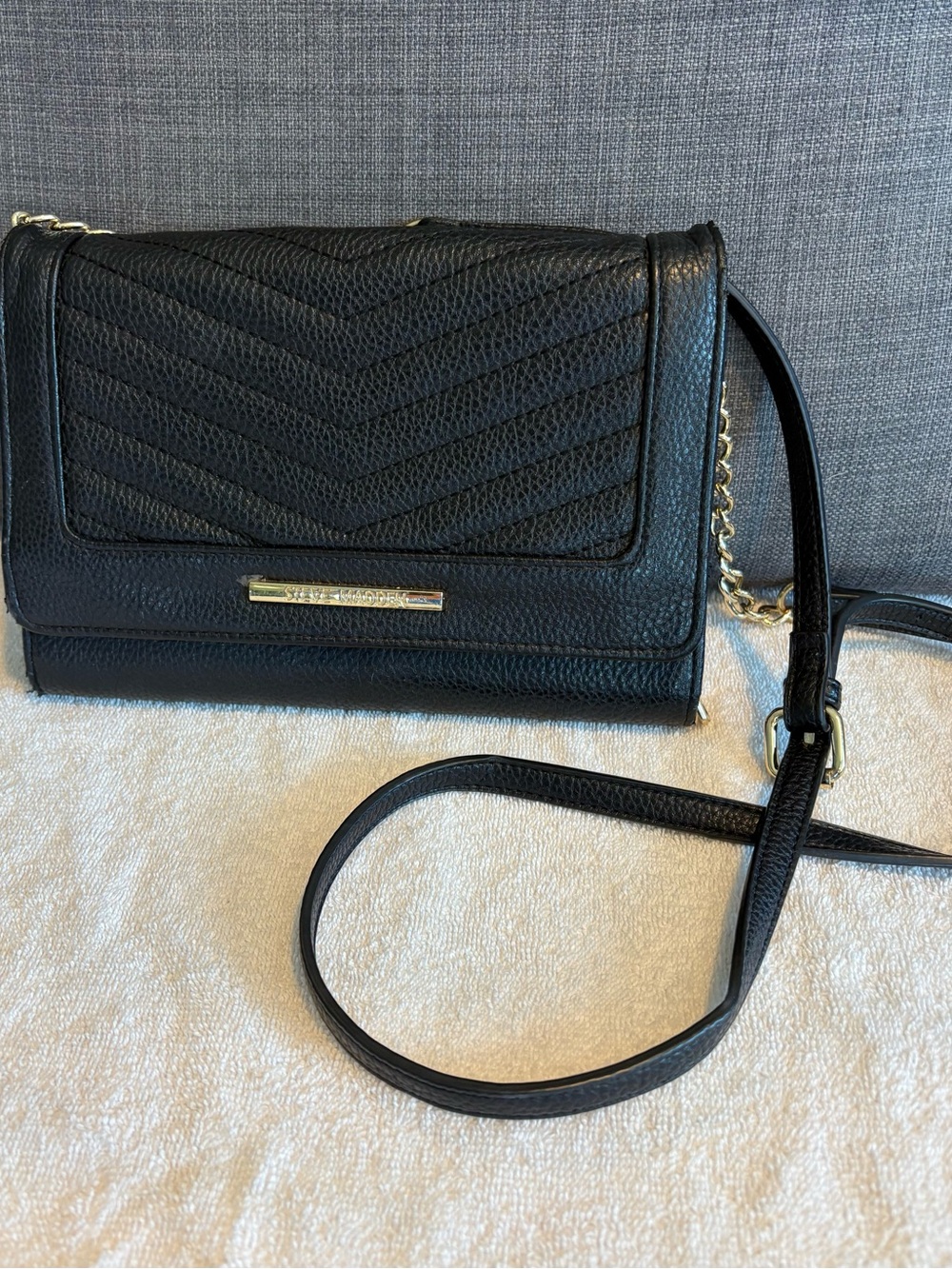 Steve Madden Black Quilted Vegan Leather Crossbody Bag